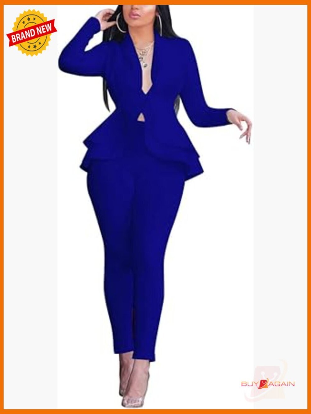 Two Piece Blazer and Pencil Pant Suit Set - Relaxed Fit - Lightweight Stretch
